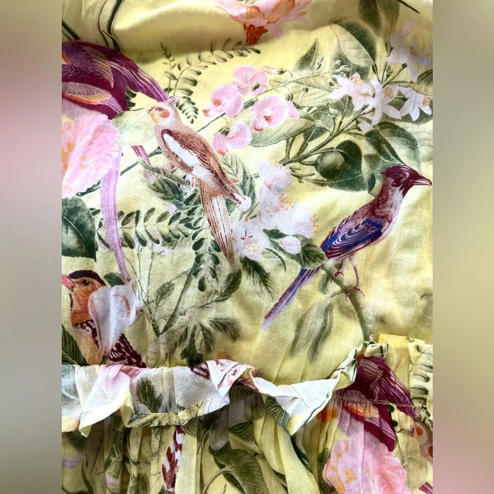 Cara Cara Midi Yellow Harbour Island Dress In Tropical Birds SMALL - Picture 13 of 16